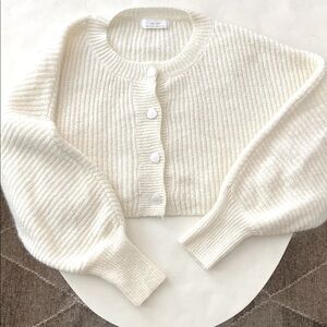 OAK + FORT Cream Knit Boxy Wool Button Down Crop Cardigan Sweater Small